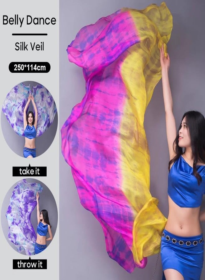Nimiman Women Chinese Hand Scarves Belly Dance Real Silk Veils Tie Dyed Gradient Color 250 * 114cm (Black red tie dyed) - Image 2